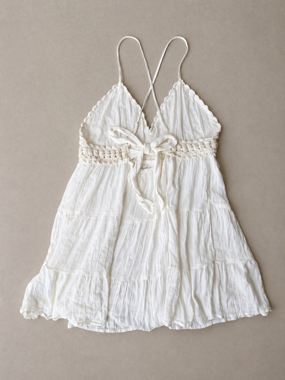 Aerie Ivory Crochet Babydoll Dress Boho Summer Flowy Size L NWT - Picture 3 of 9